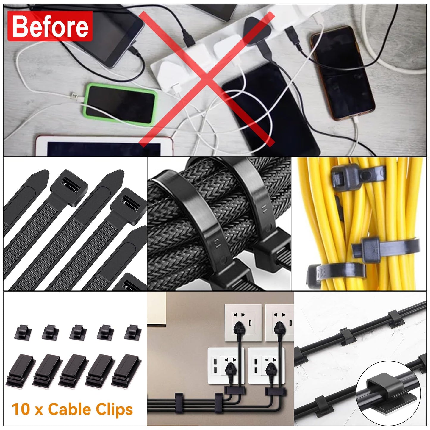 YUANYE Cable Management Box Cable Management Kit for Power Strip to Hide Wires,Cord Organizer Boxes,Safe ABS Material Wire Organizer of Cable Clips Sleeve for Home & Office,3Pack-128PCS/White