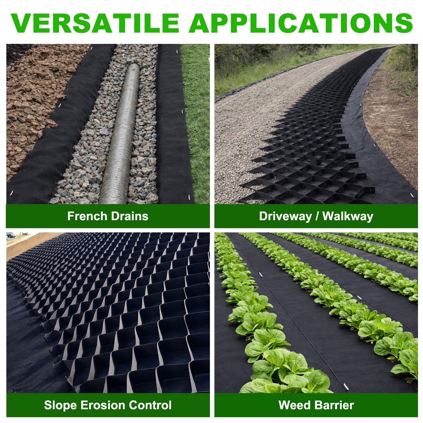 7oz Non Woven Geotextile Fabric with Stakes for French Drains, 3x60FT High Permeability Drainage Fabric Heavy Duty Landscape Fabric for Gravel Grid, Garden, Flower Beds, Weed Control, Erosion Control