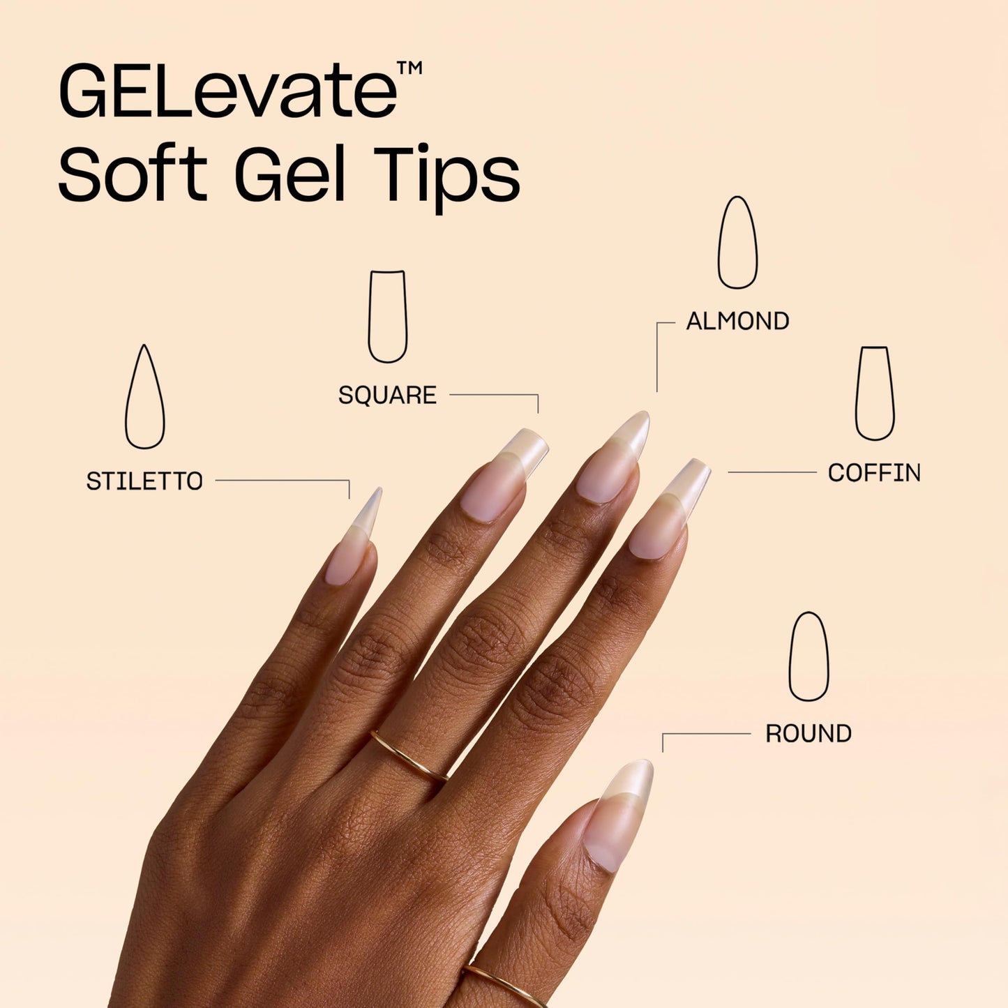 OPI GELevate Soft Gel, Nail Tips | Stiletto Shape Extensions | Flexible & Natural Fit | 1 Box with 16 Sizes