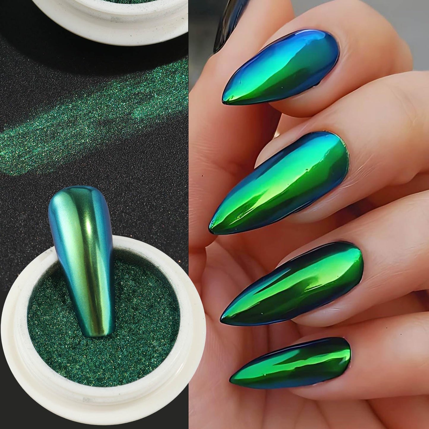 Chameleon Chrome Nail Powder,4pcs Magic Mirror Nail Glitter Pigment with Sponge Metallic Rubbing Dust Y2K Nail Gel Polish Galaxy Effect Salon-Quality Long-Lasting Nail Design