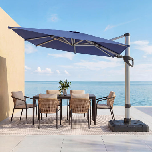 EO Living 11 Feet Patio Umbrella Outdoor Cantilever Square Umbrella Heavy Duty Aluminum Offset Umbrella with 360-degree Rotation for Garden Deck Pool Patio（Squre Blue）