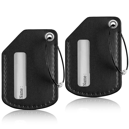 T-carbon 2pack Luggage Tags for Suitcases, Leather Suitcase Labels Luggage Bag Tag, Travel Suitcase ID Label with Stainless Steel Loop, Durable Baggage Tags for Men & Women, Black