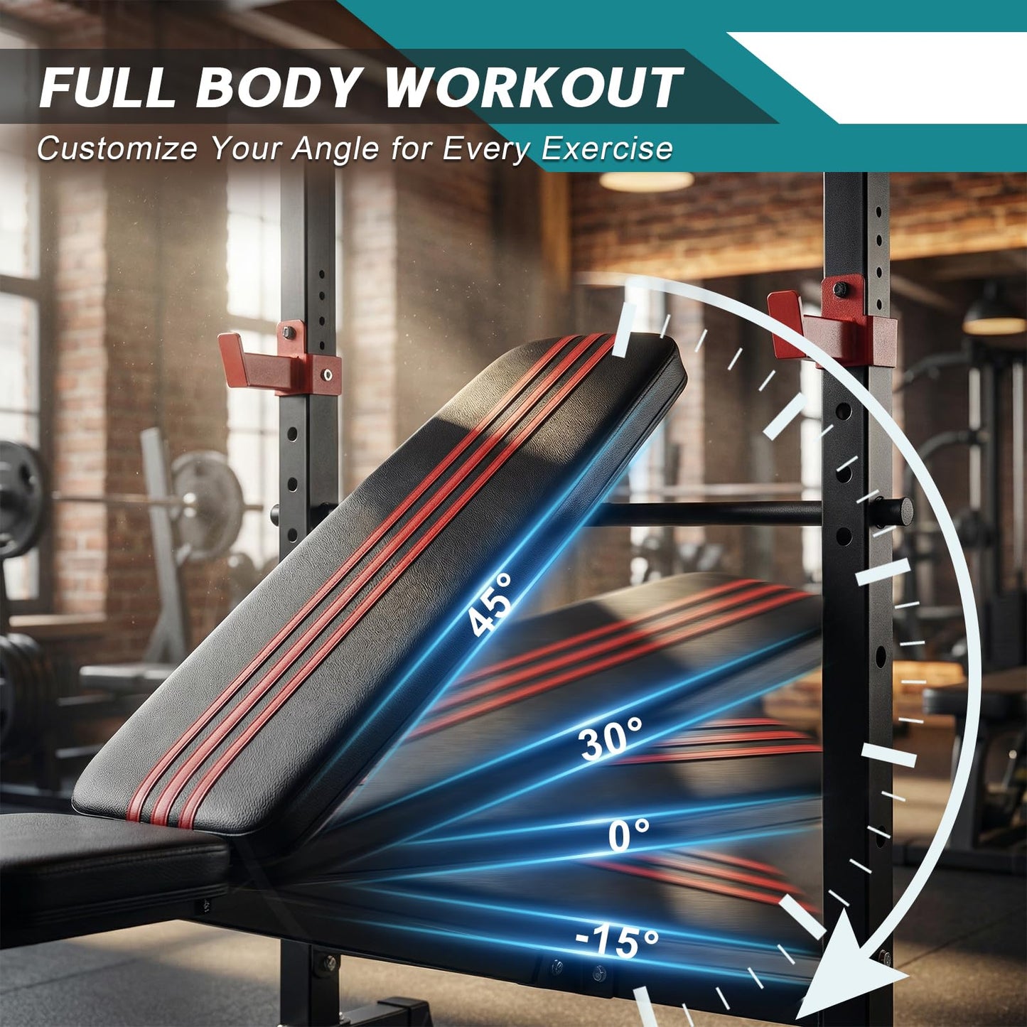 OLIXIS Adjustable Weight Bench Set with Rack, 650 LBS Capacity Heavy Duty Foldable Bench Press Set with Leg Extension Curl, Strength Training Workout Set for Garage, Home, Gym - Black & Red