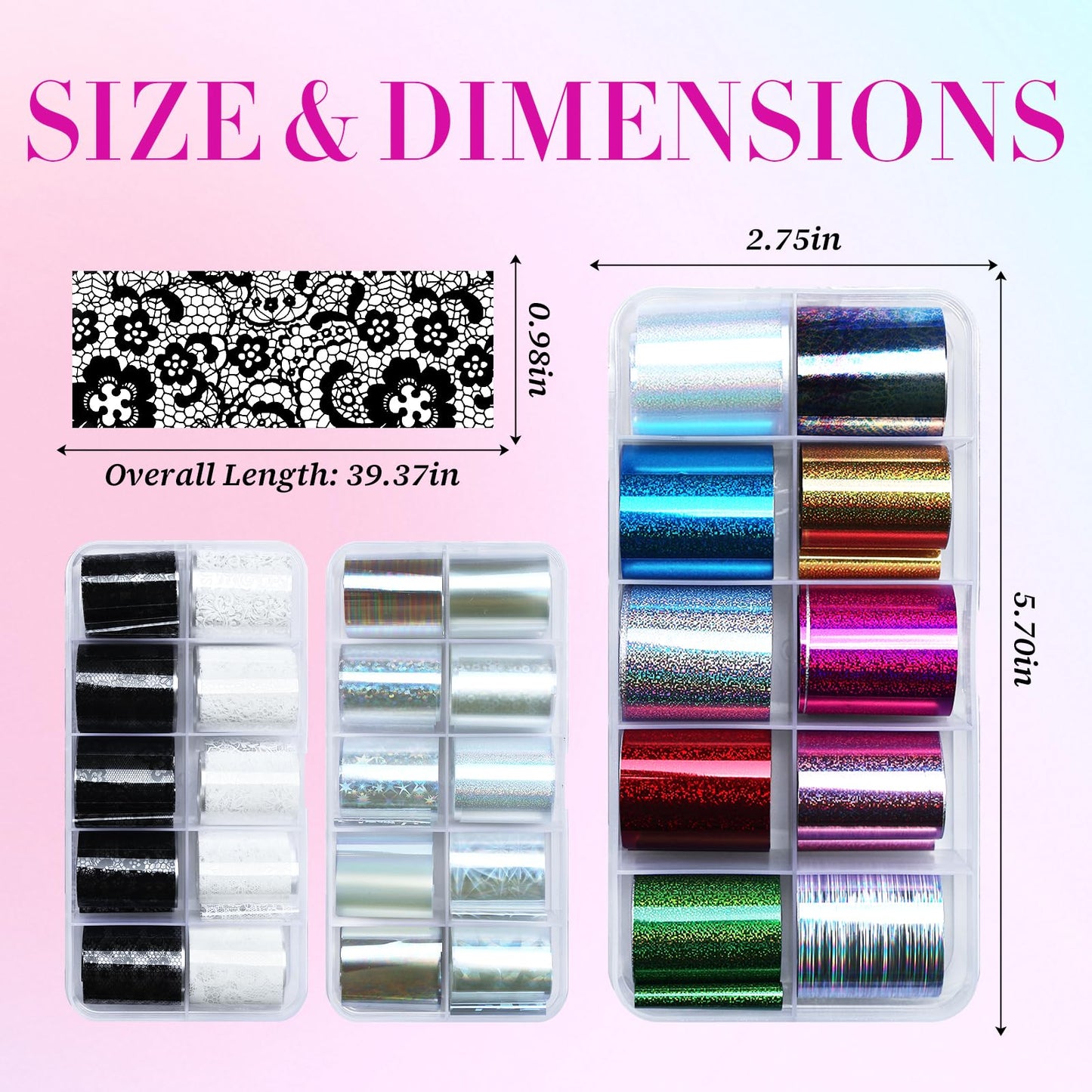 AddFavor Transfer Nail Foil Flower White Black Lace Nail Art Sticker Decals Holographic Transfer Foils for Women Girls, 30 Roll