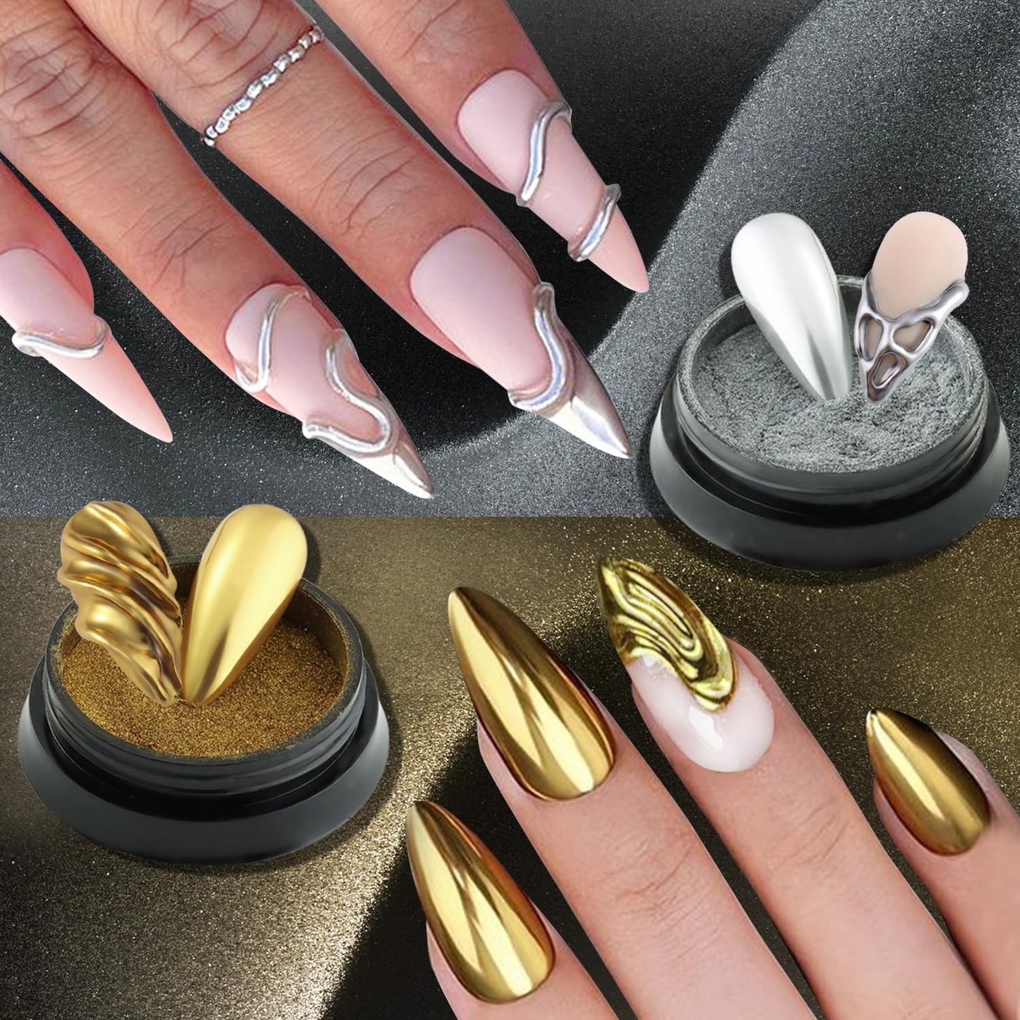 Fcozpjk 24 Colors Chrome Nail Powder Set Metallic Mirror Effect Gold Silver Pink Chrome Nail Powder White Pearl Iridescent Multi Chrome Powder for Nails Chameleon Rubbing Pigment Manicure Supplies