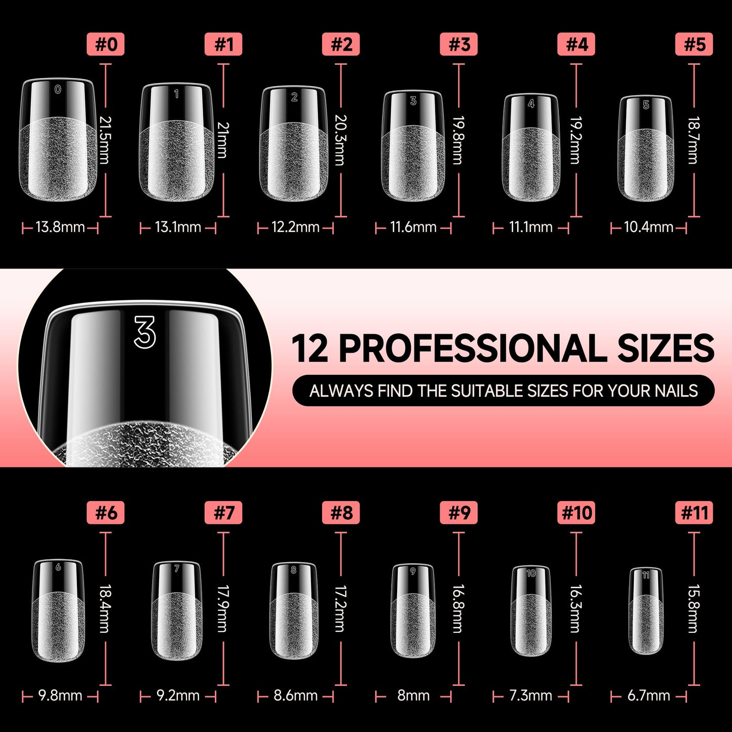 UNA GELLA 600Pcs Short Square Gel Nail Tips, Square Press on Nails Pre Etched Full Cover Soft Gel Nail Tips No C Curve For Women Girl DIY French & Chrome Style Salon At Home 12 Sizes