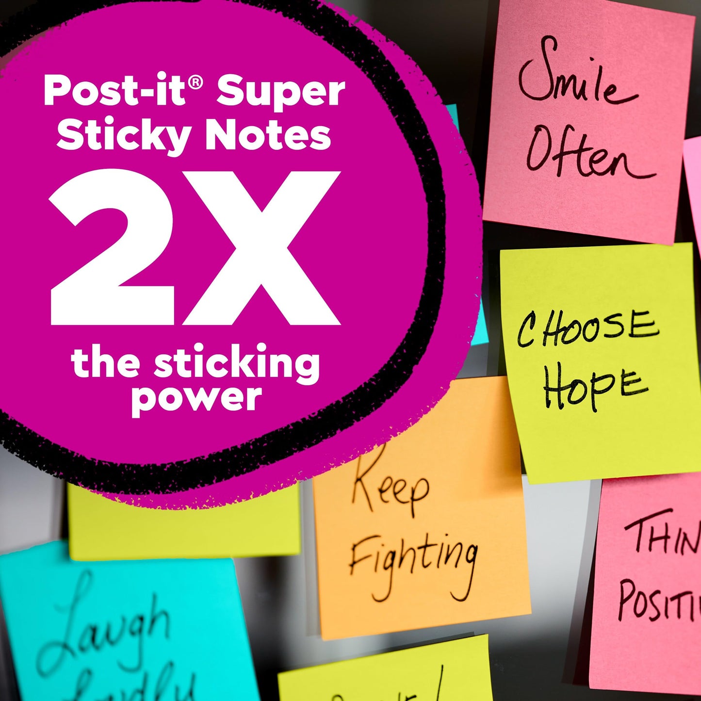 Post-it Super Sticky Notes, 24 Sticky Note Pads, 3 x 3 in, School Supplies, Office Products, Notes for Vertical Surfaces, Monitors, Walls and Windows, Bus Cabinet Pack