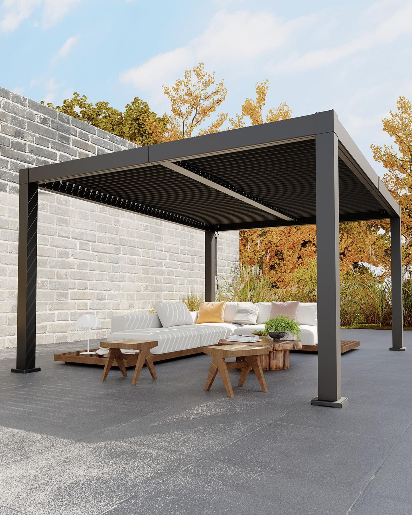 Garveelife All-Aluminum Louvered Pergola 12 ft x 16 ft, Outdoor Pergola with Adjustable Louvered Roof, Reinforced Aluminum Frame, Integrated Drainage System, Hardtop Gazebo for Patio, Deck, Gray