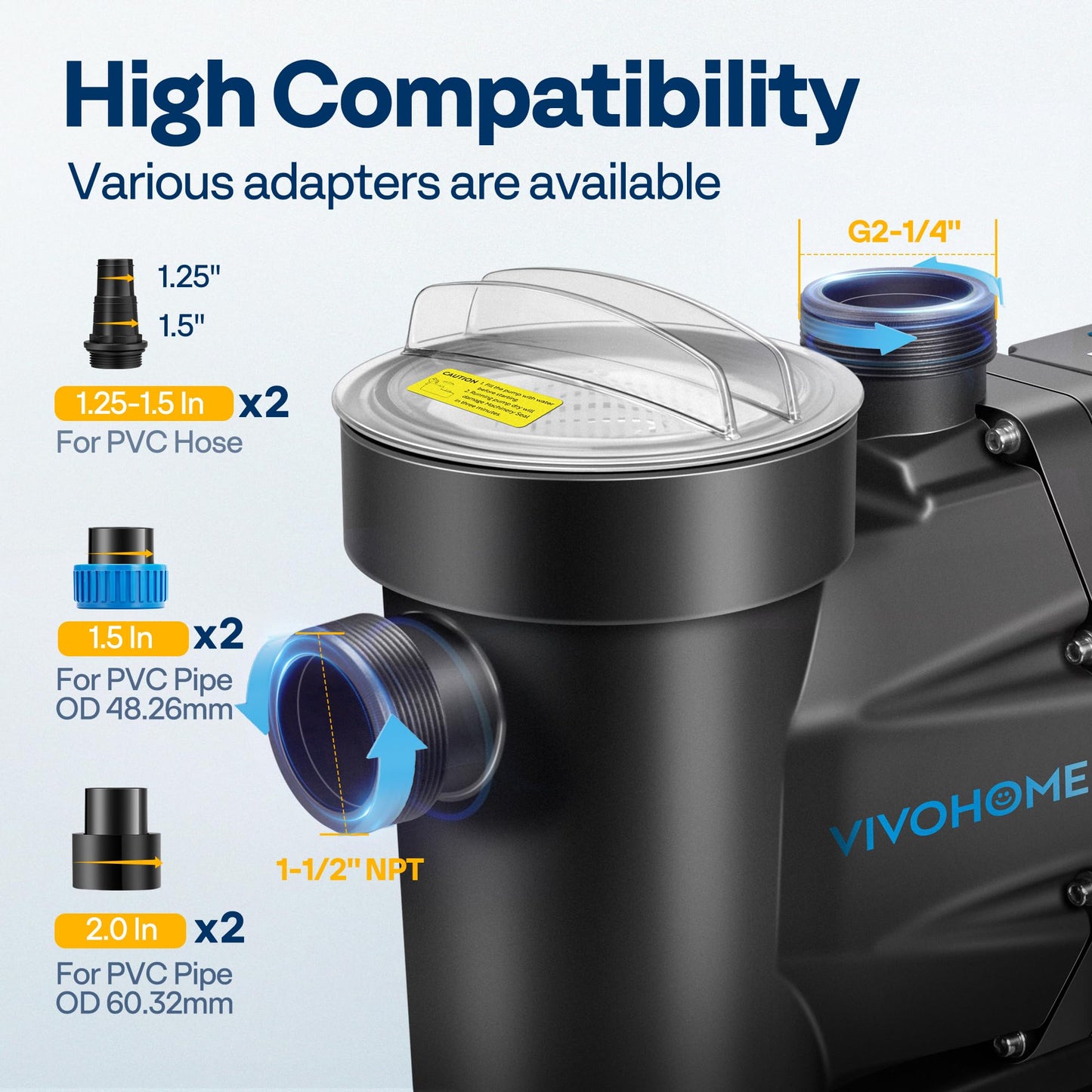 VIVOHOME 2.0 HP Powerful Self Primming 7140 GPH Swimming Pool Pump w/Timer for Inground Pool 1.5" & 2.0'' PVC Pipe Fittings 115V Energy Saving w/Strainer Basket