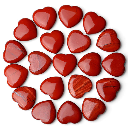 QINJIEJIE 20PCS Red Jasper Heart Stones Crystals Bulk Love Shaped Worry Stone Heart Rock Pocket Polished Palm Gems Crystal Reiki Balancing Wholesale Carved Stone Decor Gift