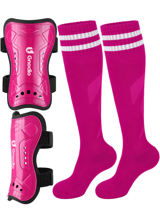 Gnodio Kids Soccer Shin Guards and Socks Youth Soccer Shin Pads Protective Defender Gear for 3-12 Years Old Toddler Children Teen Boys Girls Hot Pink S