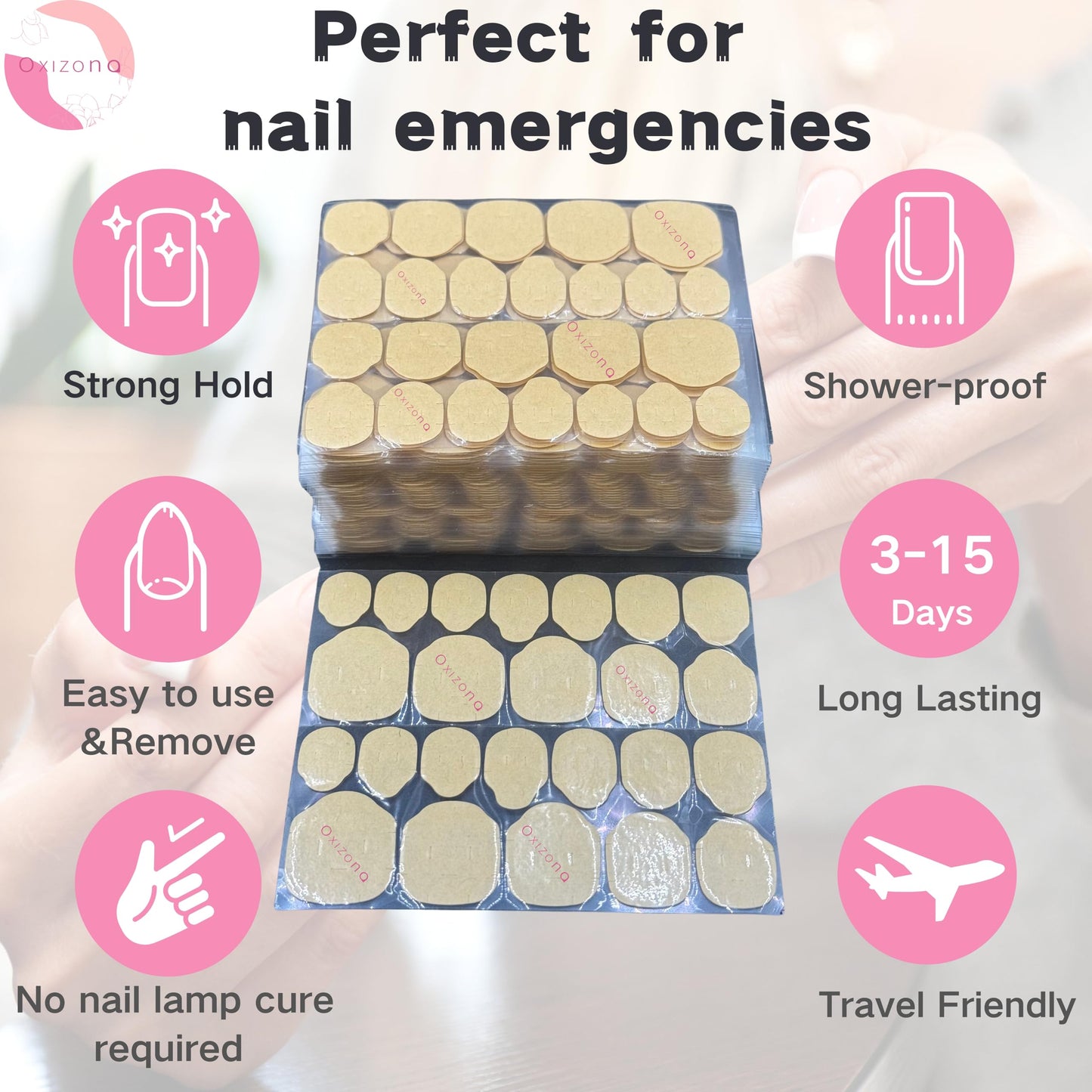 OXIZONA Nail Adhesive Tabs Strong Nail Glue Stickers for Press Ons Waterproof Breathable Jelly Double Sided Adhesive Tabs 20 Sheets(480pcs)