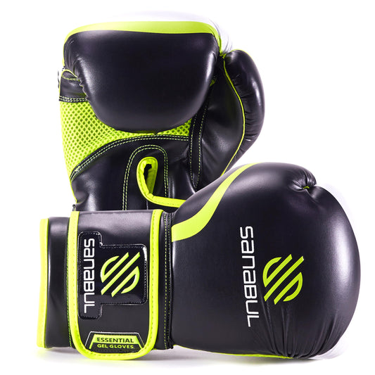 Sanabul Essential Gel Boxing Gloves for Men & Women, Kickboxing MMA, Muay Thai Gloves and Heavy Bag Training Punching & Sparring, Black/Green 12 oz
