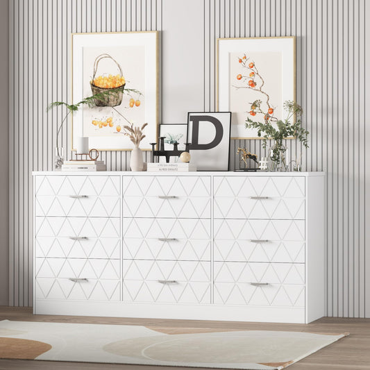 GAOMON 63'' Large Dresser for Bedroom with Power Outlet, 9 Drawers Dresser for Bedroom, Modern Chest of Drawers for Closet, Storage Organizer for Living Room, Hallway, b, Om,