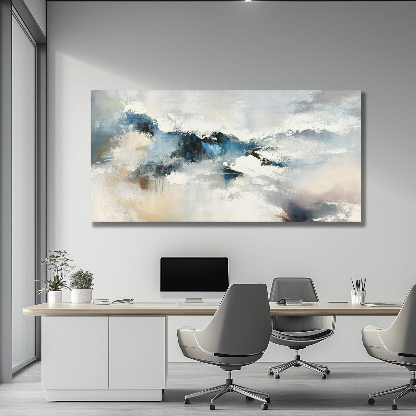 Yuaxker Large Abstract Wall Art Aesthetic Wall Decor Blue and White Artwork Wall Hanging Canvas Painting for Living Room Bedroom Dining Room Office Home Decor 30x60 Inch
