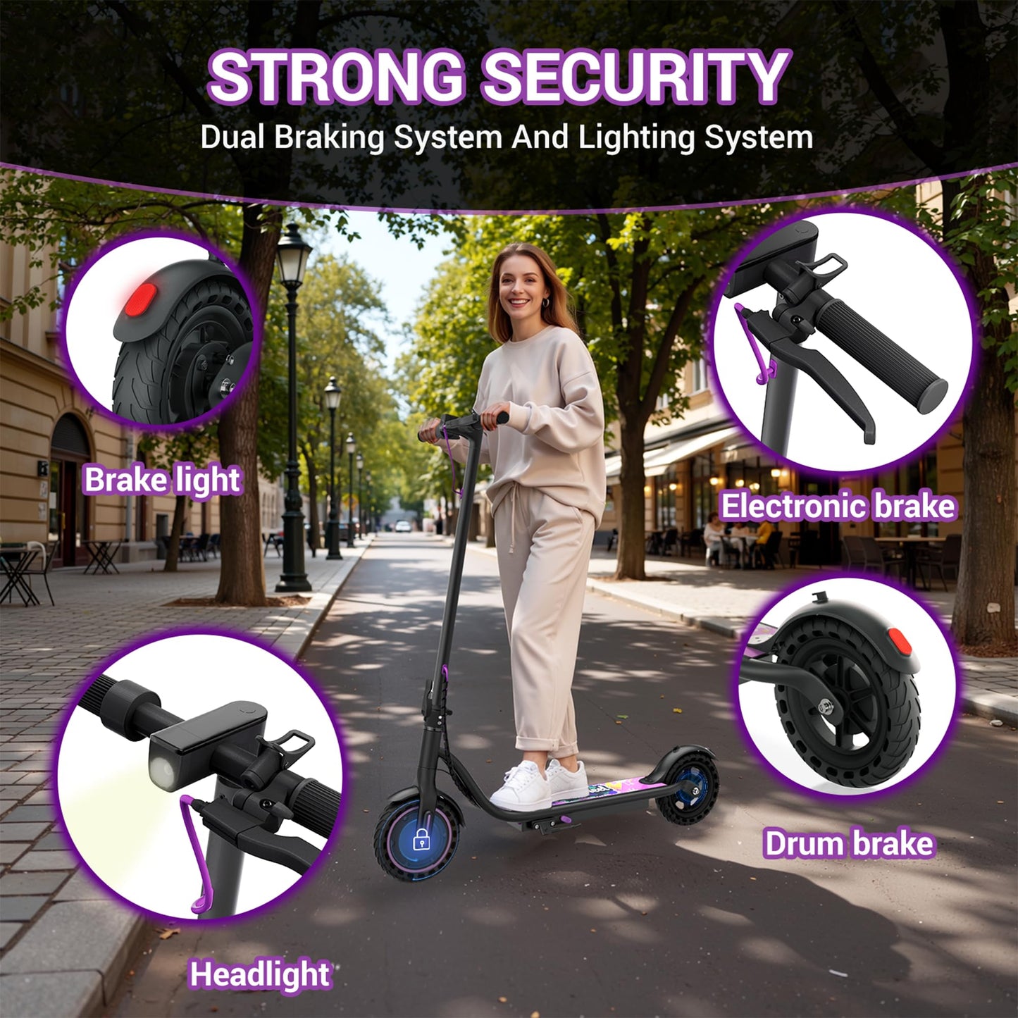 Electric Scooter Adults, 8.5" Foldable Solid Tires E Scooter for Adults, 19 Mph, 350W Motor, Kick Scooters Max 16 Miles Long Range for Commuting, Electric Scooter with Dual Braking System, APP Control