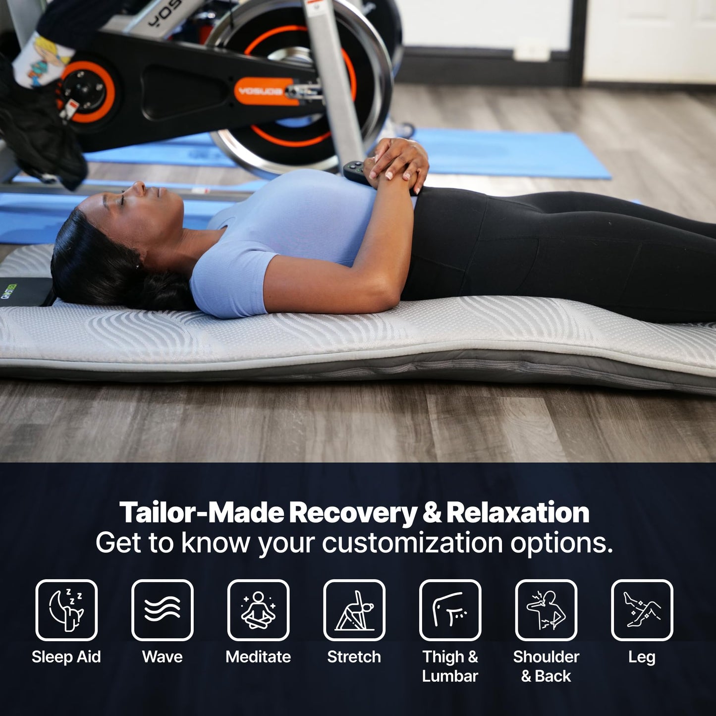 GhostBed Massage Mat with 3" Gel Memory Foam - 7 Full-Body Massage and Stretching Programs, Plus Vibration and Heat Therapy, Charcoal Grey