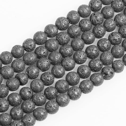 4mm Natural Gemstone Round Stone Beads for Jewelry Making Black Lava Chakra Beads for Bracelets Necklace Craft Making Supplies (15"/Strand)