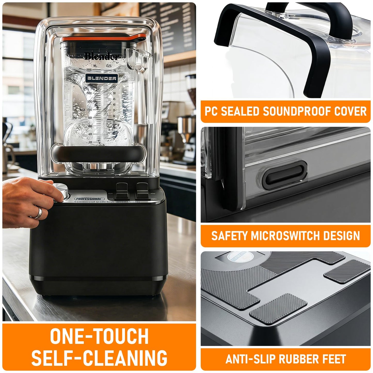 Nalison Professional Commercial Quiet Blender Soundproof Shield ，70 Oz Quiet Professional Blender 1800W Commercial Blenders for Smoothies, Noise Reduction blending for Family and Business (Model: G3)