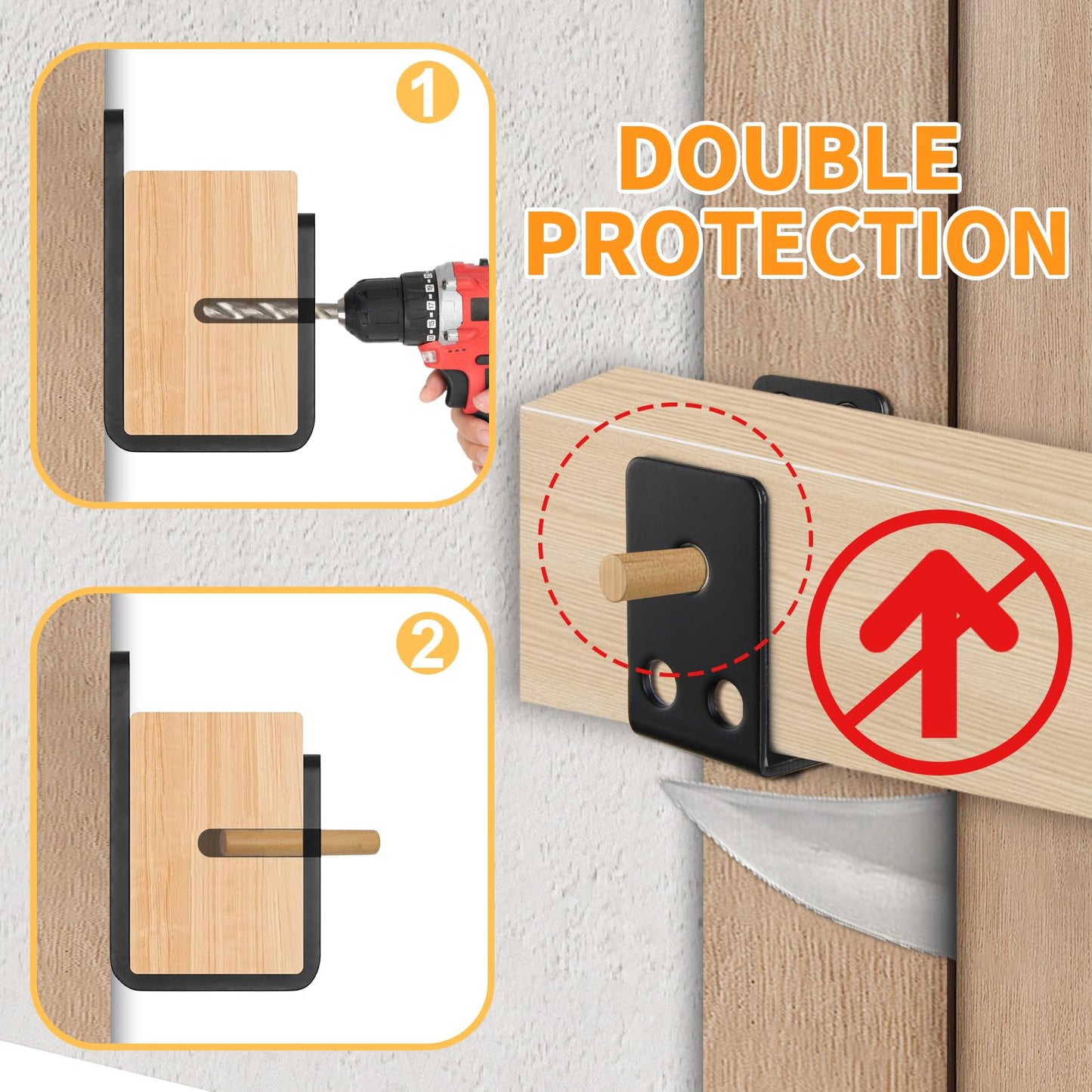 12Pack Door Barricade Brackets,Heavy Duty Door Security Bar, Open Security Bar Holder U Brackets, Fits 2 x 4 Lumber for Door Brace, Home, Garage, Barn, Shed, Gate Security, Black