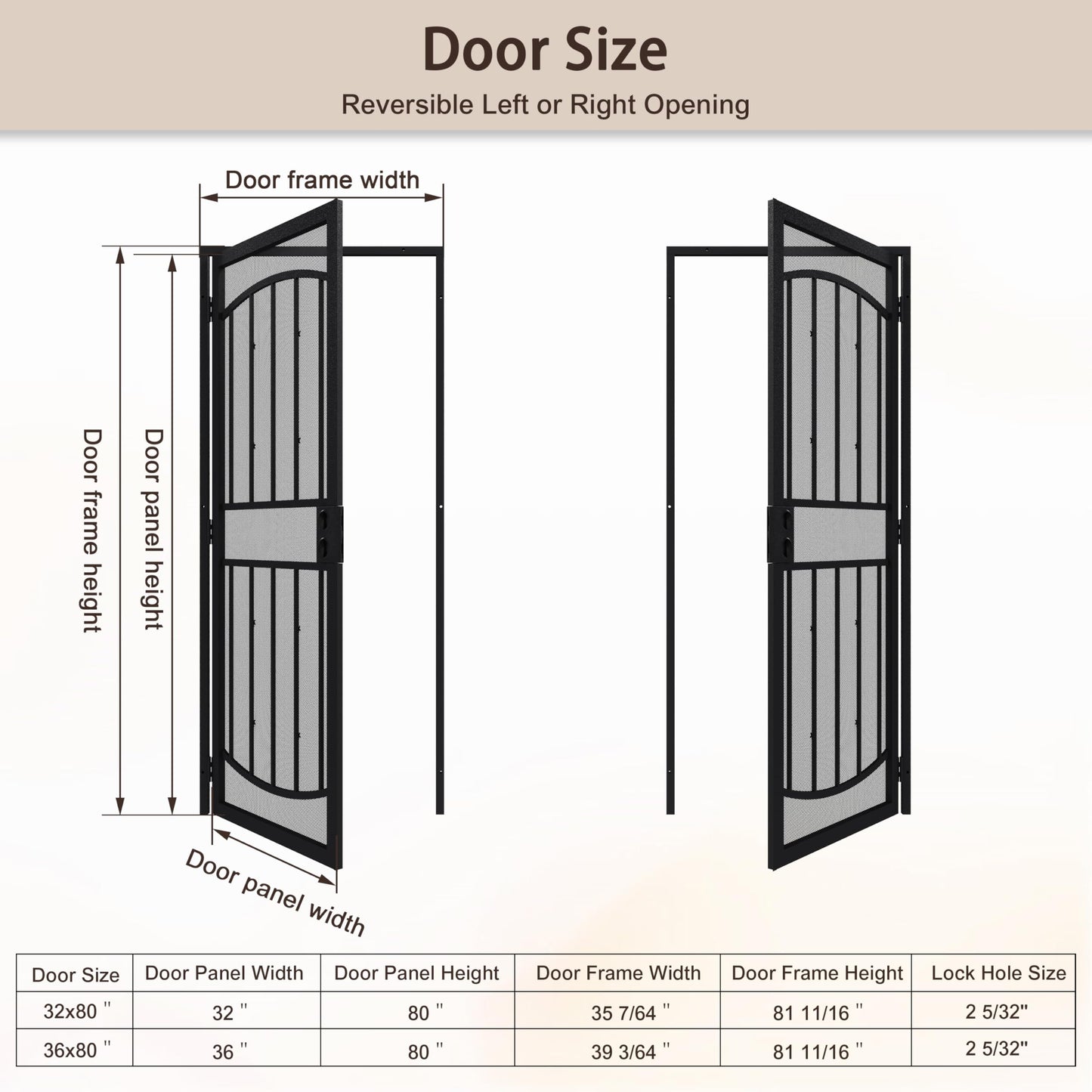 JUBEST 36" x 80" Steel Security Door, Universal/Reversible Outswing Security Screen Door, Black Powder-Coated Surface Mount Frame with Expanded Metal Screen, Rust-Resistant, No Handles Included