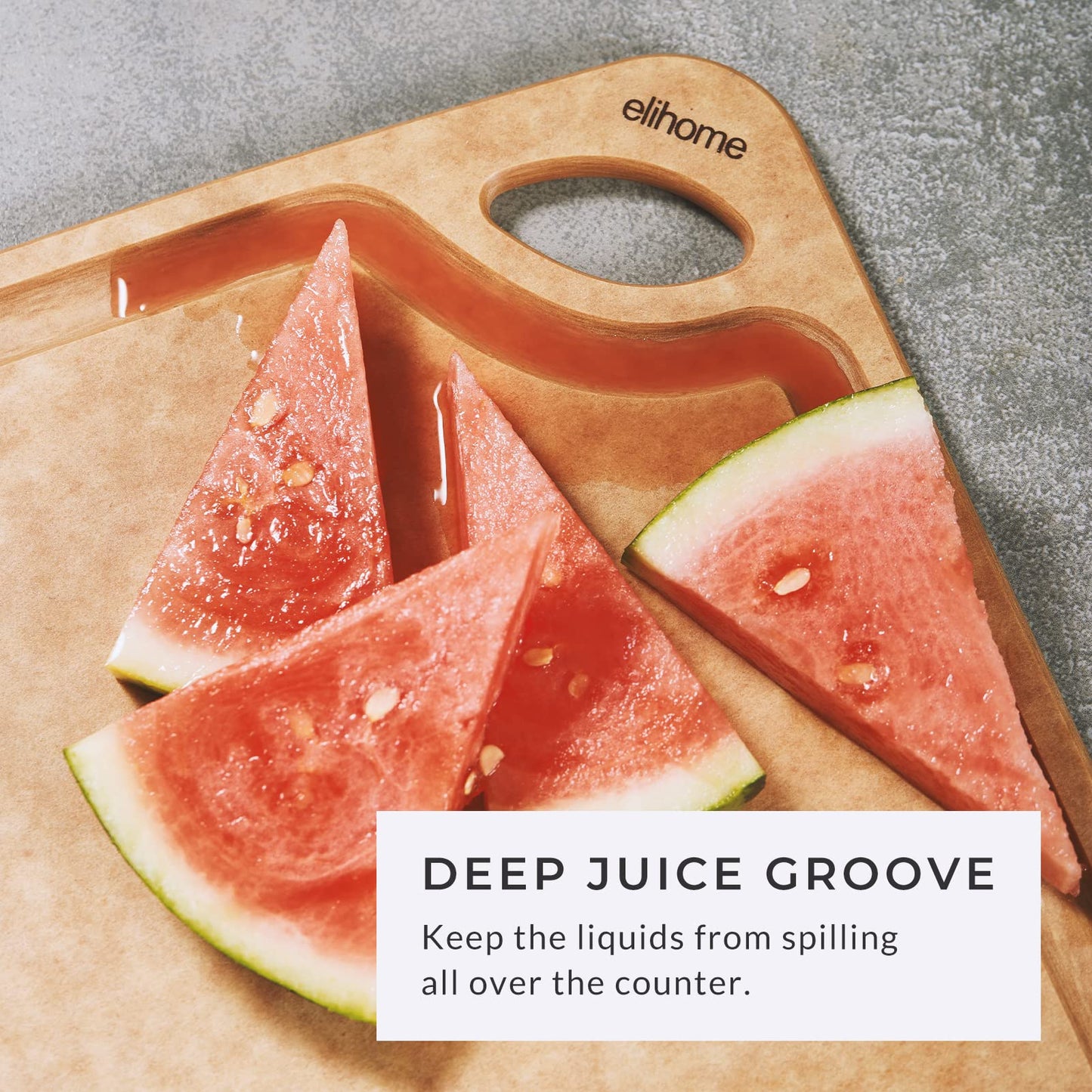 Elihome Classic Series 4-in-1 Cutting Board Set for Kitchen, Natural Wood Fiber Composite, Dishwasher Safe, Eco-Friendly, Juice Grooves with Easy Grip Handles,Non Porous, BPA Free, Made in USA