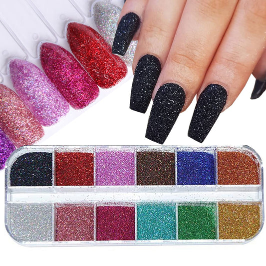 12 Colors Chrome Glitter Nail Powder, Holographic Laser Sparkly Nail Pigments Nail Art Designs, Women Manicure Tips Charms Decorations, Acrylic Nails Powder for Nail Art Gel Polish Dipping Liquid