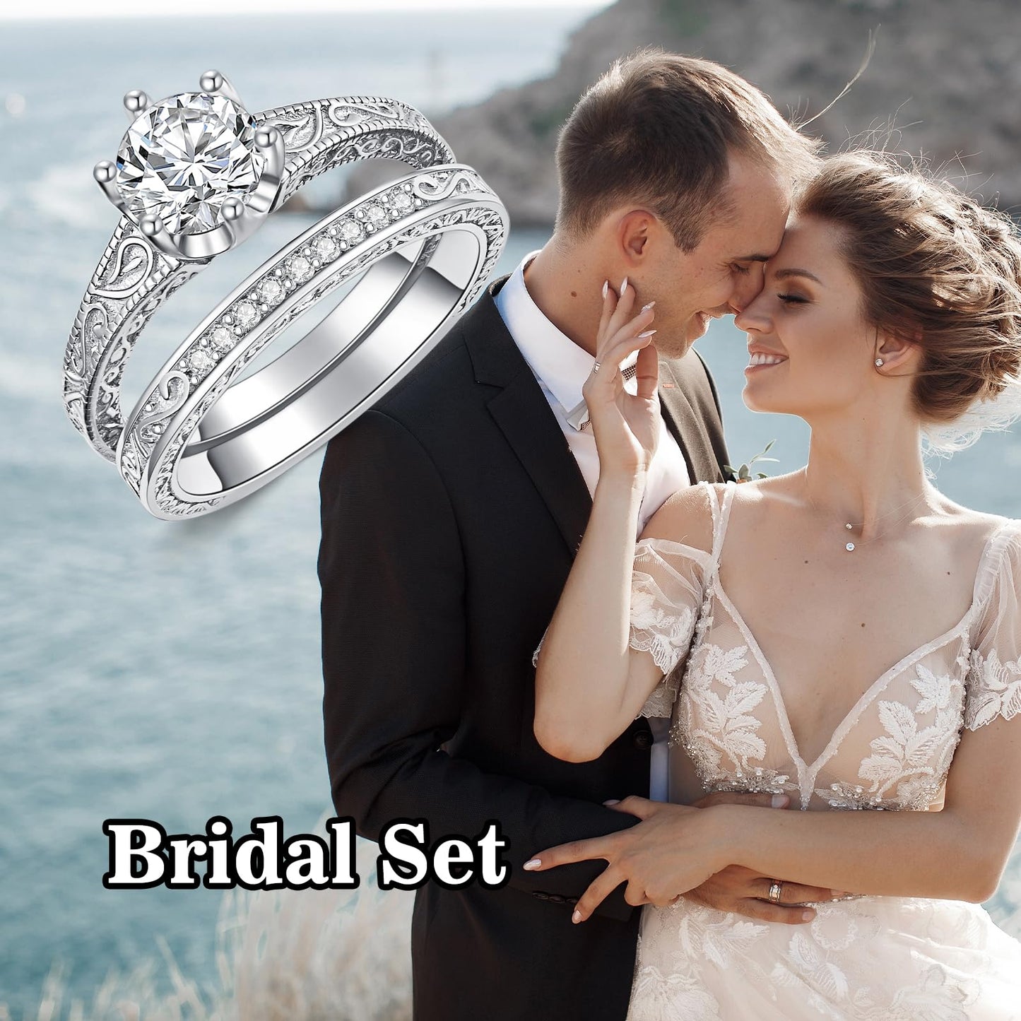 1-3 Carat Round Cut Moissanite Bridal Set Engagement Ring for Women 0.072 Carat Lab Grown Diamond 925 Sterling Silver/10k/14k/18k Real Gold Custom Wedding Engagement Ring Set Jewelry （D Color, VVS Clarity）-12
