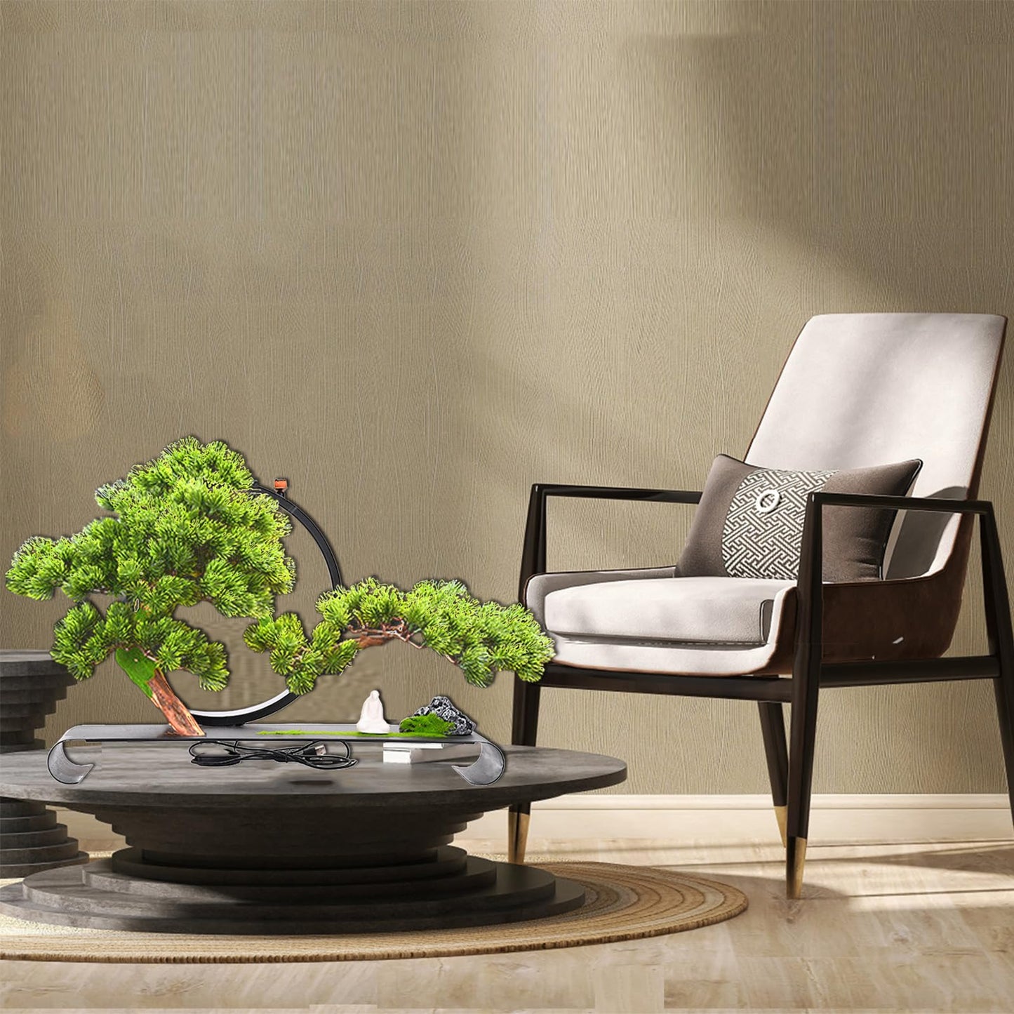 Fake Bonsai Tree Decor with Lamp Rings, Realistic Artificial Bonsai Tree, Welcome Pine Faux Potted with Backflow Incense, Bonsai Artificial for Home Office Garden Patio Farmhouse Decoration (Pines)