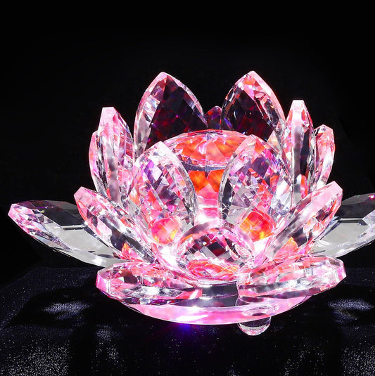 TENGFENG Sparkle Crystal Lotus Flower - 4'' Hue Reflection Clear Crystal Lotus for Feng Shui Home Decor Sun Catcher Ornaments or Paper Weight with Gift Box (100MM) Transparent Pink