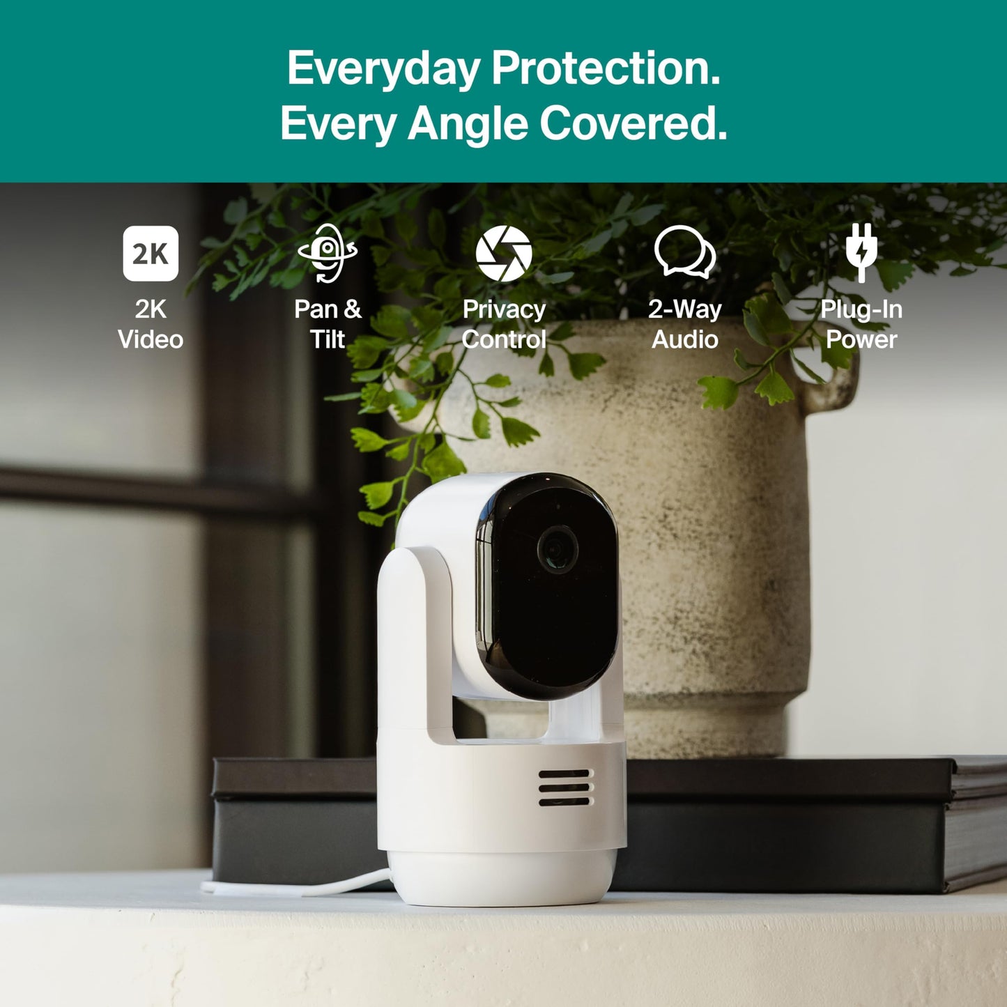 Arlo Essential Indoor Pan Tilt Security Camera 2K (2025 Release) + 6 Months of Secure Plus Plan - Wired Plug-in Power, Person Recognition, Animal Detection, Auto Motion Tracking, 1 Cam, Black