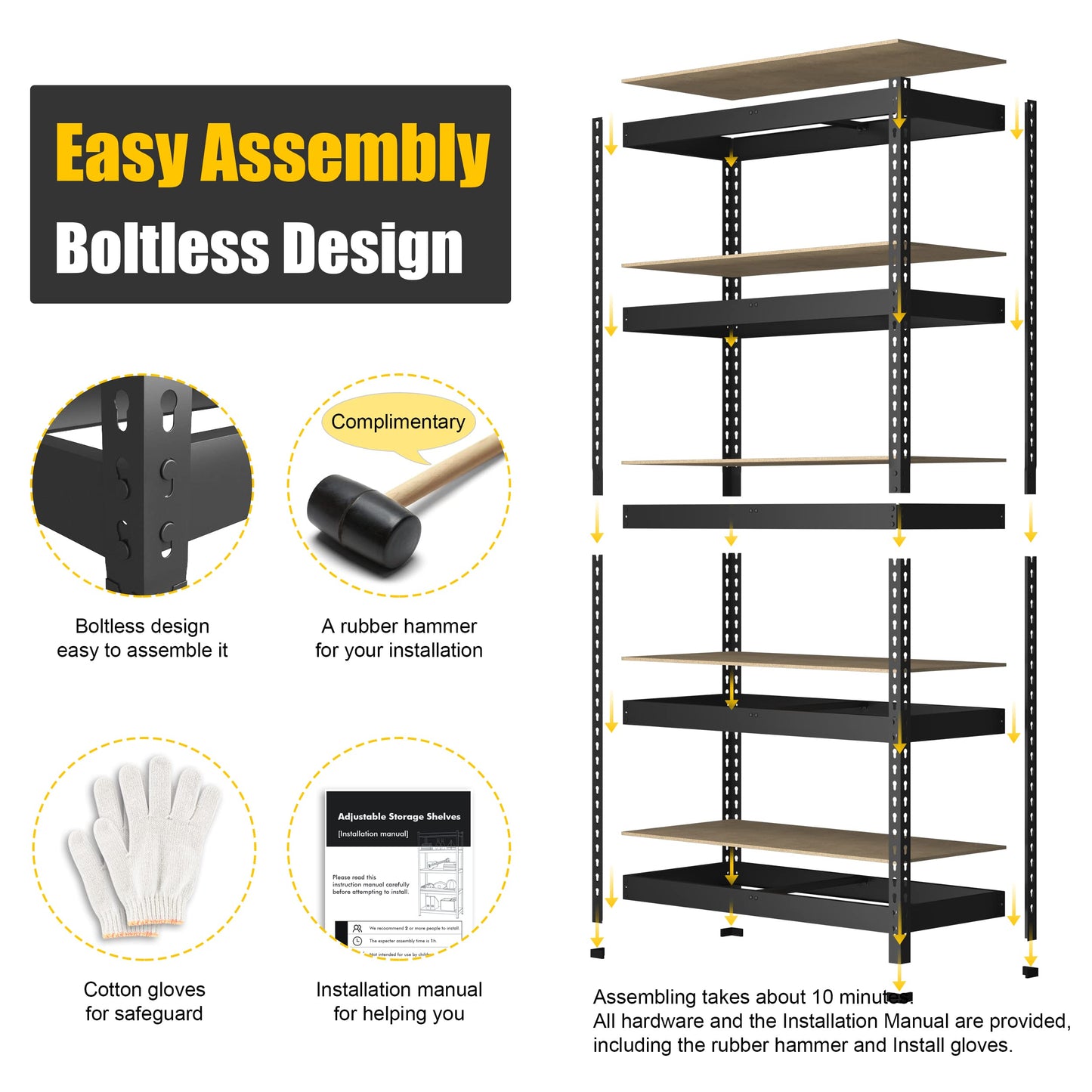 PrimeZone Heavy Duty Storage Shelves - 5 Tier 35.5" W x 15.75" D x 71" H Adjustable Garage Storage Shelving, Metal Storage Utility Rack Shelf Unit for Warehouse Pantry Closet Kitchen, Black