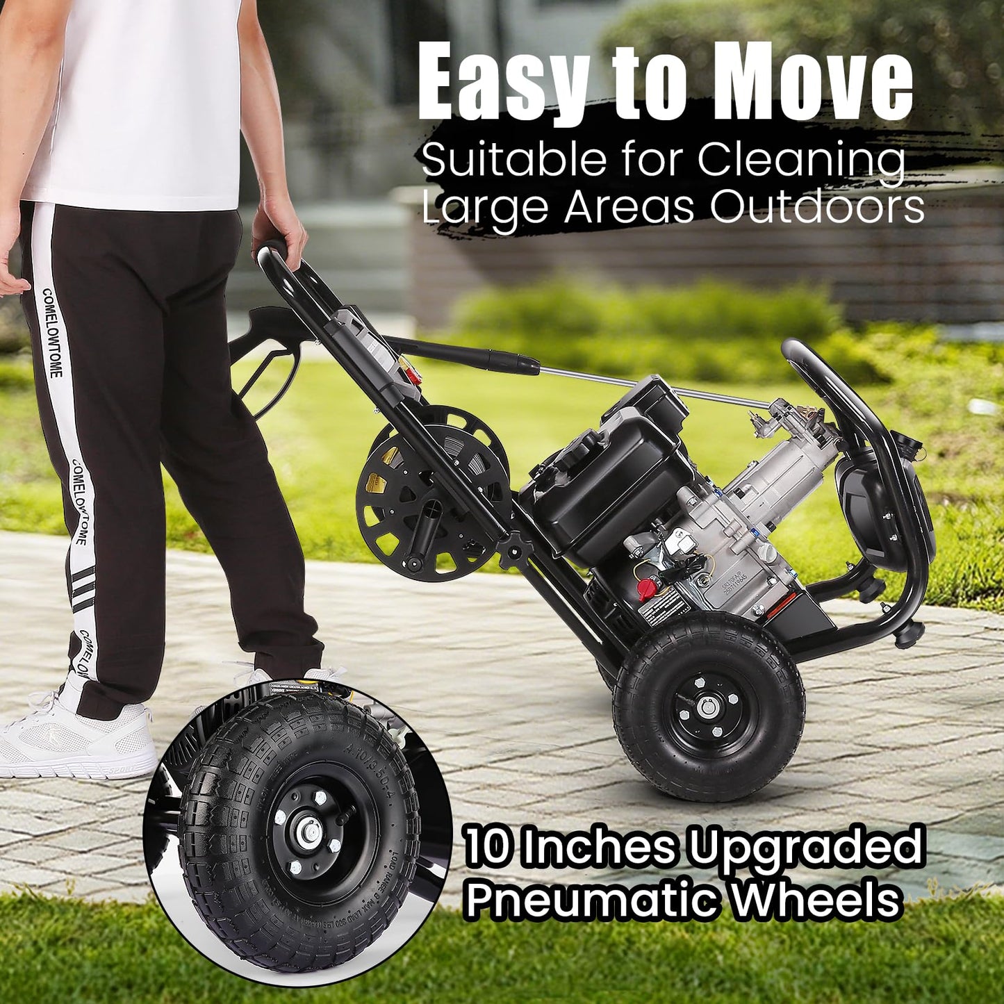 Professional 4200PSI 4GPM 212CC Gas Pressure Washer, 7.0 HP Commercial Gas Power Washer with 3L Foam Bottle 10" Wheels 5 Nozzles 33FT Hose for Home Car Fence Driveway Yard (EPA/CARB/ETL Compliant)