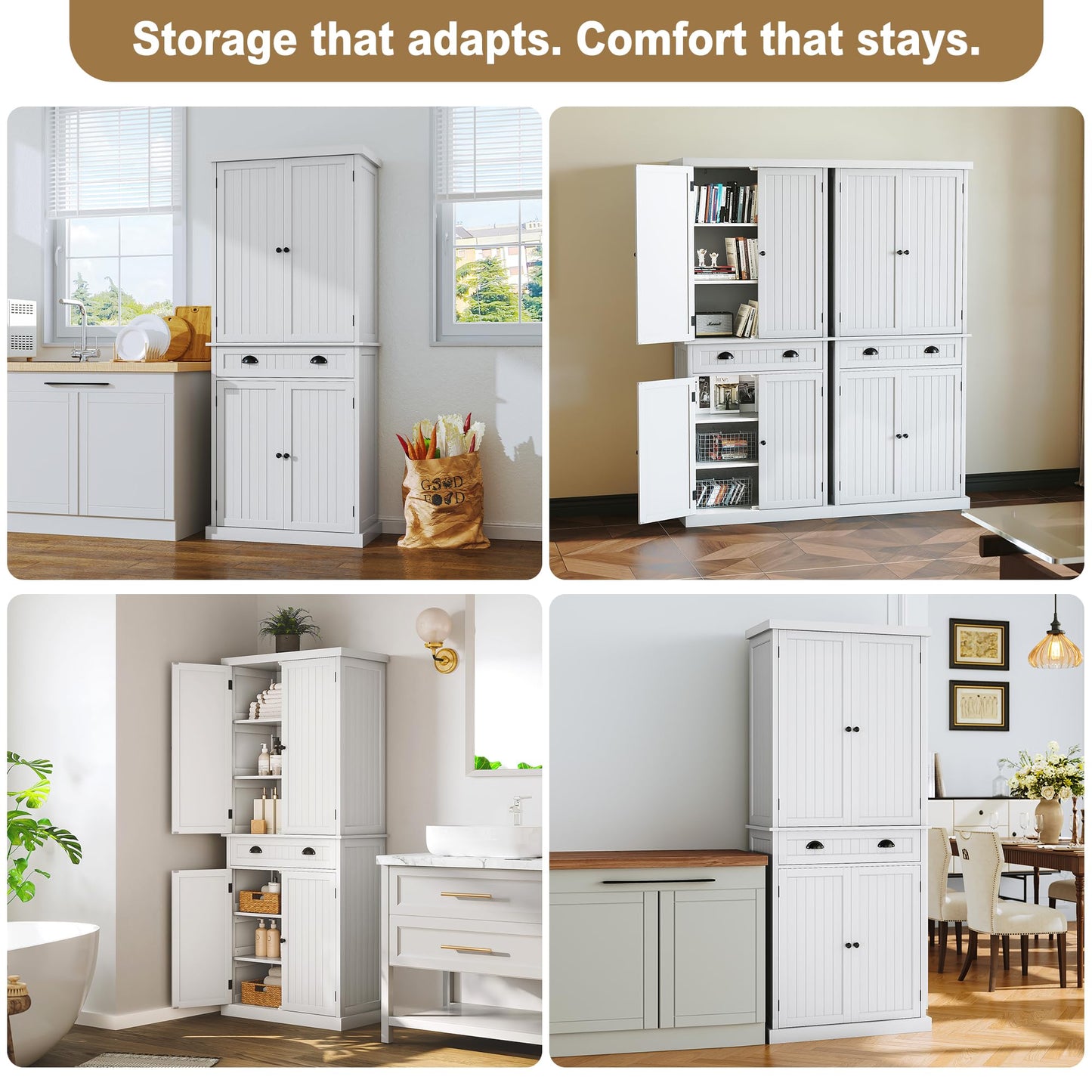 ARTPOWER 72" Tall Kitchen Pantry Storage Cabinet with Drawer and Adjustable Shelves, Pantry Cabinet for Kitchen, Bathroom or Hallway, White