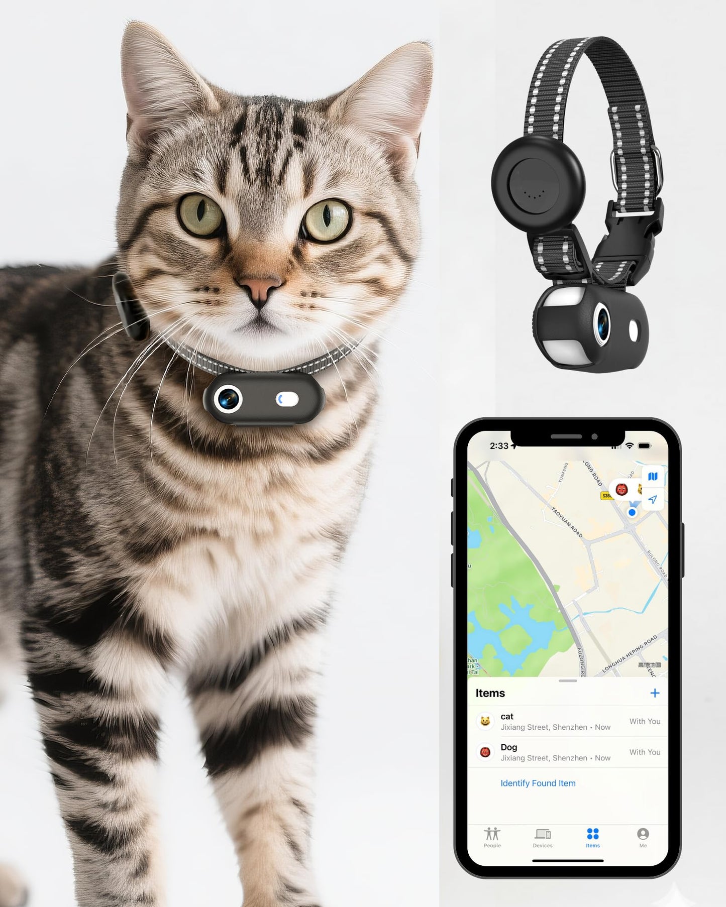 ZoomaraKam Cat & Dog Camera Collar with Phone APP, 1080P HD Video Recording Pet Camera Collar – Lightweight Pet POV Cam for Curious Cats & Adventurous Pups (XS-with Tracker)