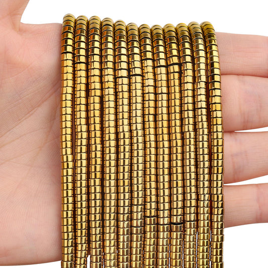 BONNY BOXX 150PCs Natural Gold Hematite Spacer Beads, Loose Semi Precious Flat Round Gemstone Heishi Disc Stone Beads for Beading Jewelry Making 4mm*2mm