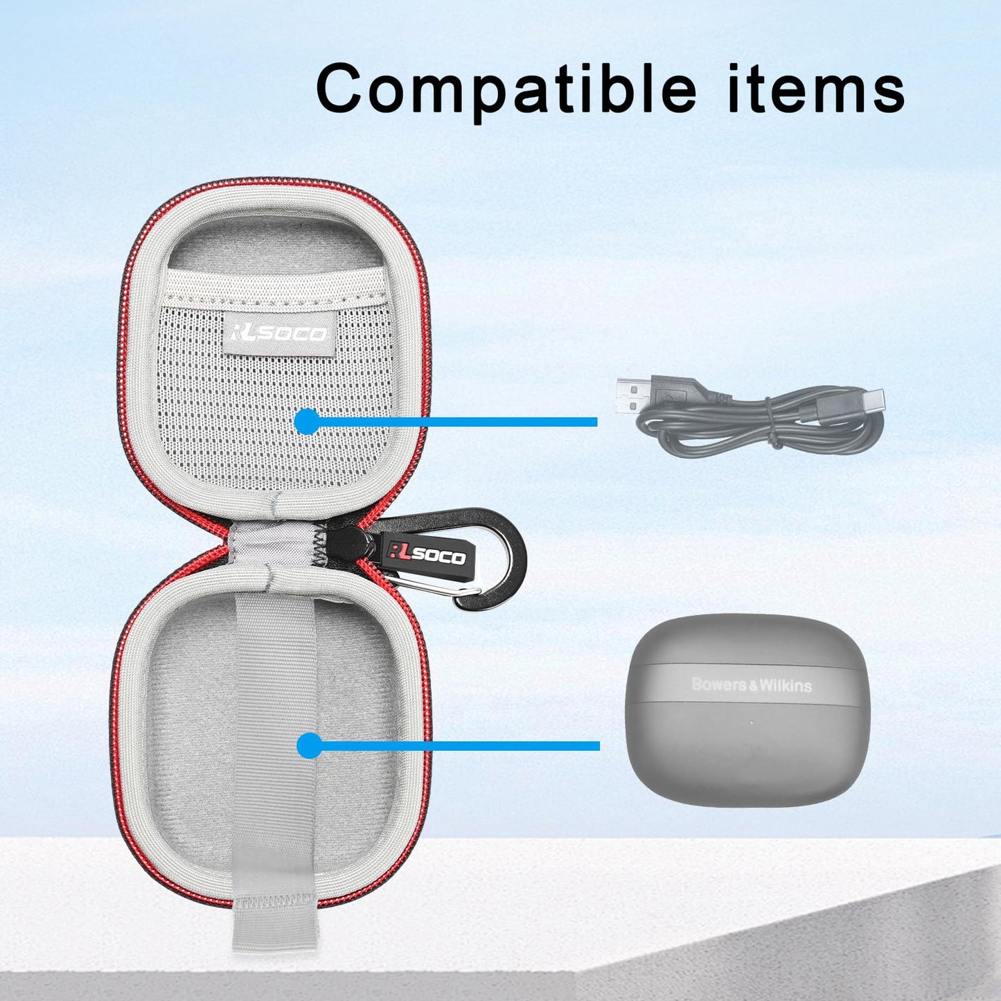 RLSOCO Hard Case for Bowers & Wilkins Pi8 Wireless Earbuds | Shockproof, Dustproof, Water-Resistant Storage Pouch, with Sturdy Metal Hook (Case Only)