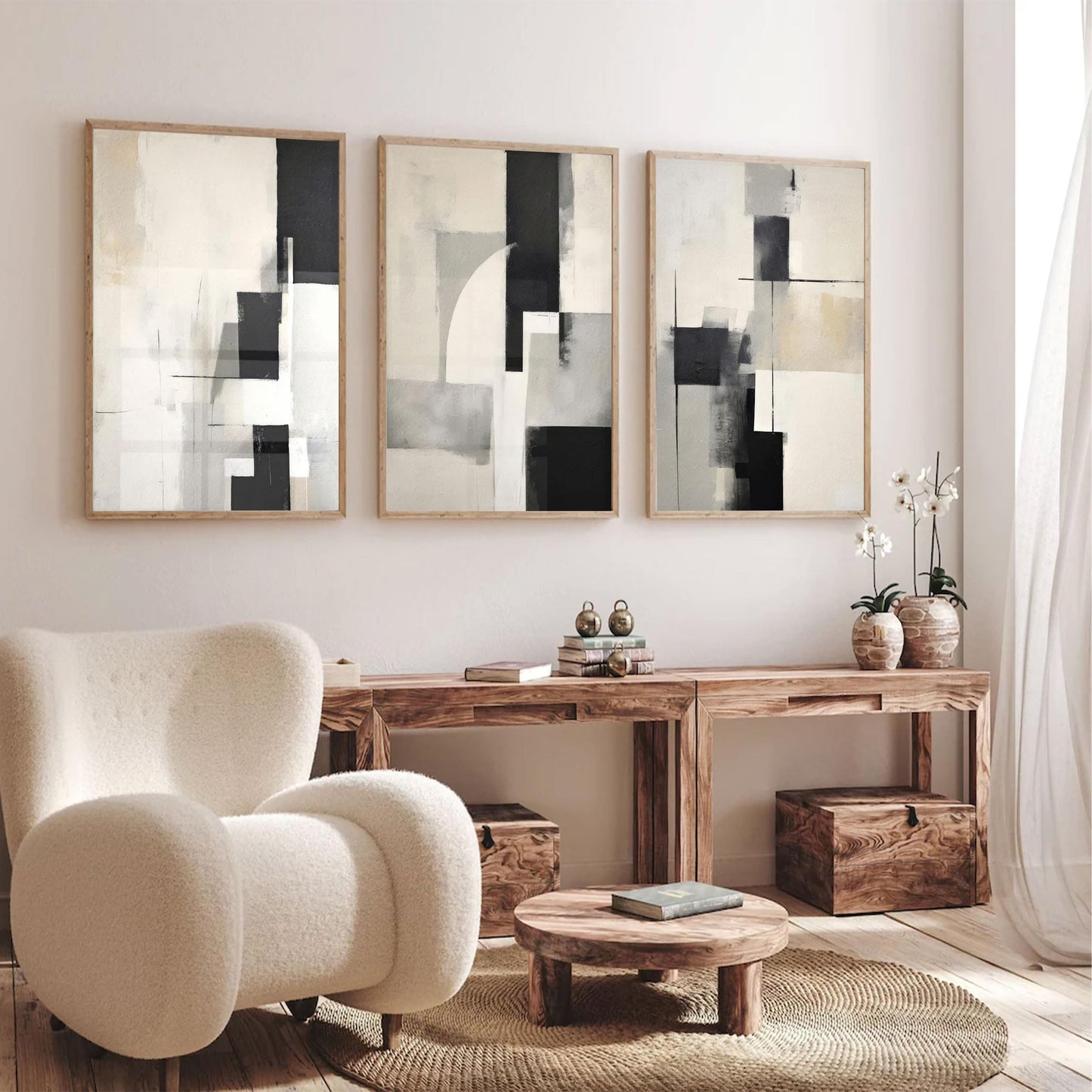3Pcs Neutral Abstract Canvas Wall Art Pictures Modern Minimalist Posters Prints Beige Black Brown Simple Wall Decoration for Living Room Bedroom Bathroom Office 12x16in Unframed