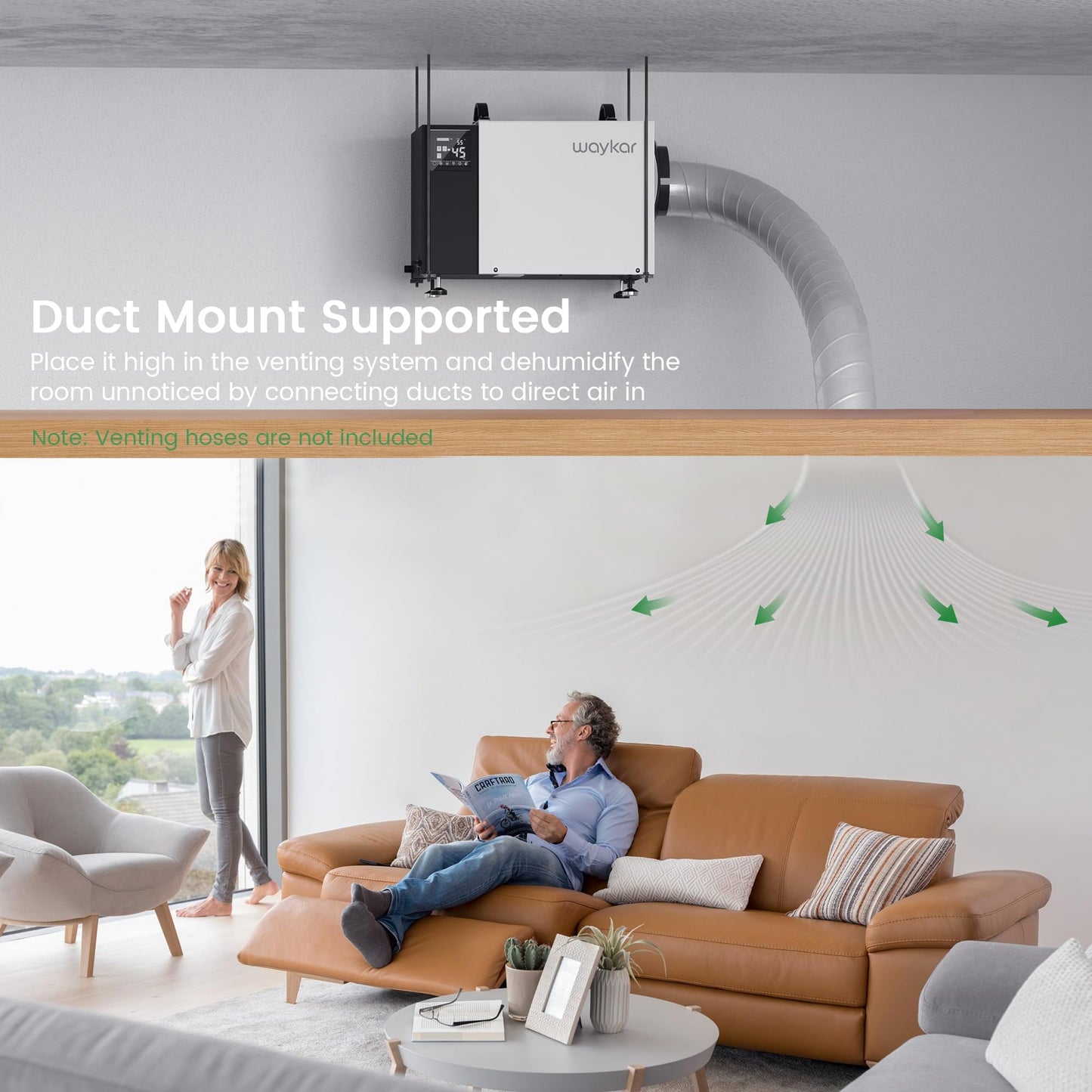 Waykar 125 Pint Crawl Space Dehumidifier with Drain Hose for Commercial, Basements, and Industry Water Damage Unit for Spaces up to 6500 Square Feet, Smart Humidity Control - 5-Year Quality Coverage