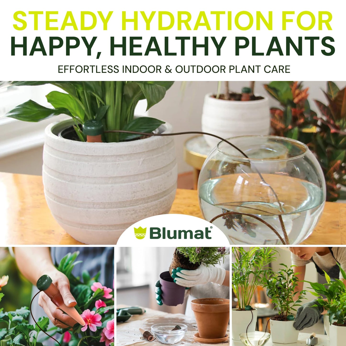 Blumat Classic Self-Watering Stakes - Automatic Drip Irrigation System for Indoor Plant Watering & Outdoor - Water Drip Solution for Potted Plants - Slow Release Stakes, 25 Pack, w Adapter
