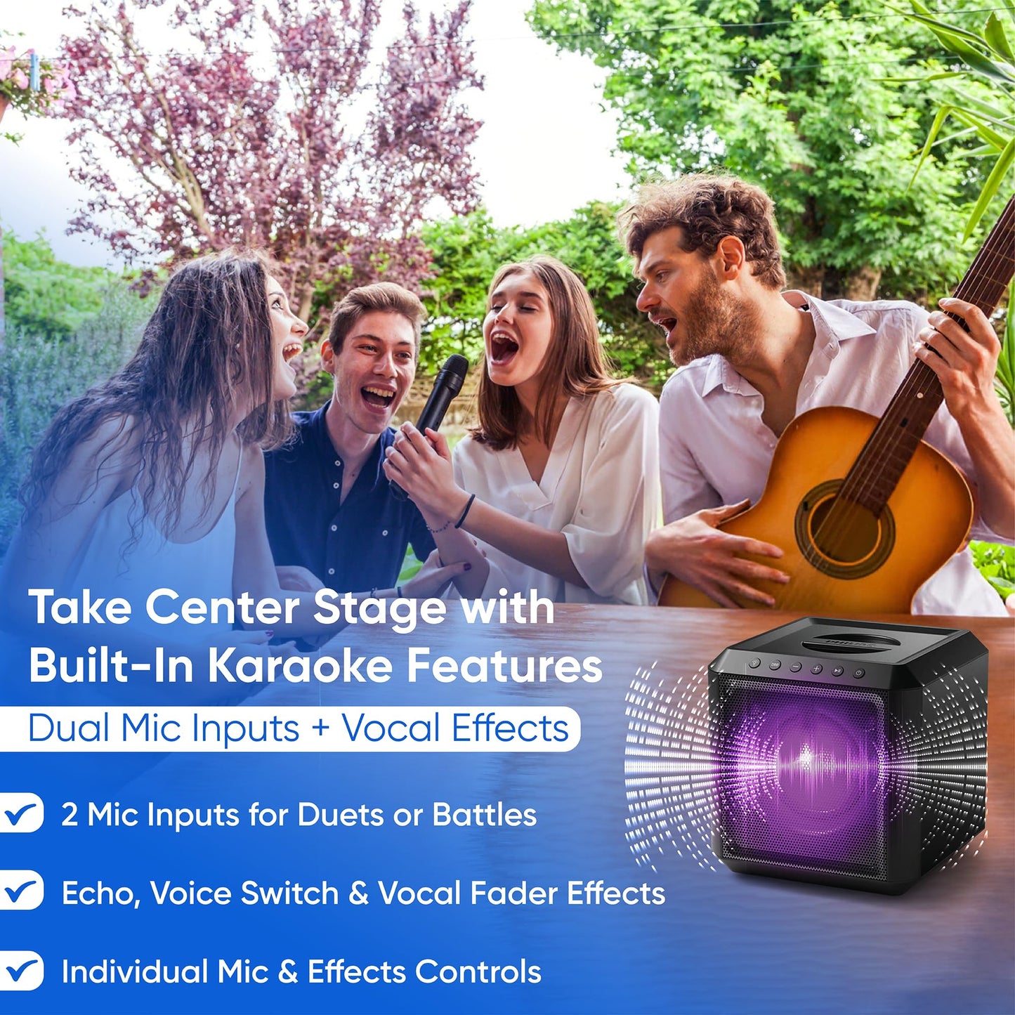 PHILIPS X4207 Bluetooth Party Speaker,100W Wireless Cube Speaker with Powerful Sound and Deep Bass, Supports USB/AUX/TWS, Mic Input and Vibrant Party Lights for an Immersive Experience.