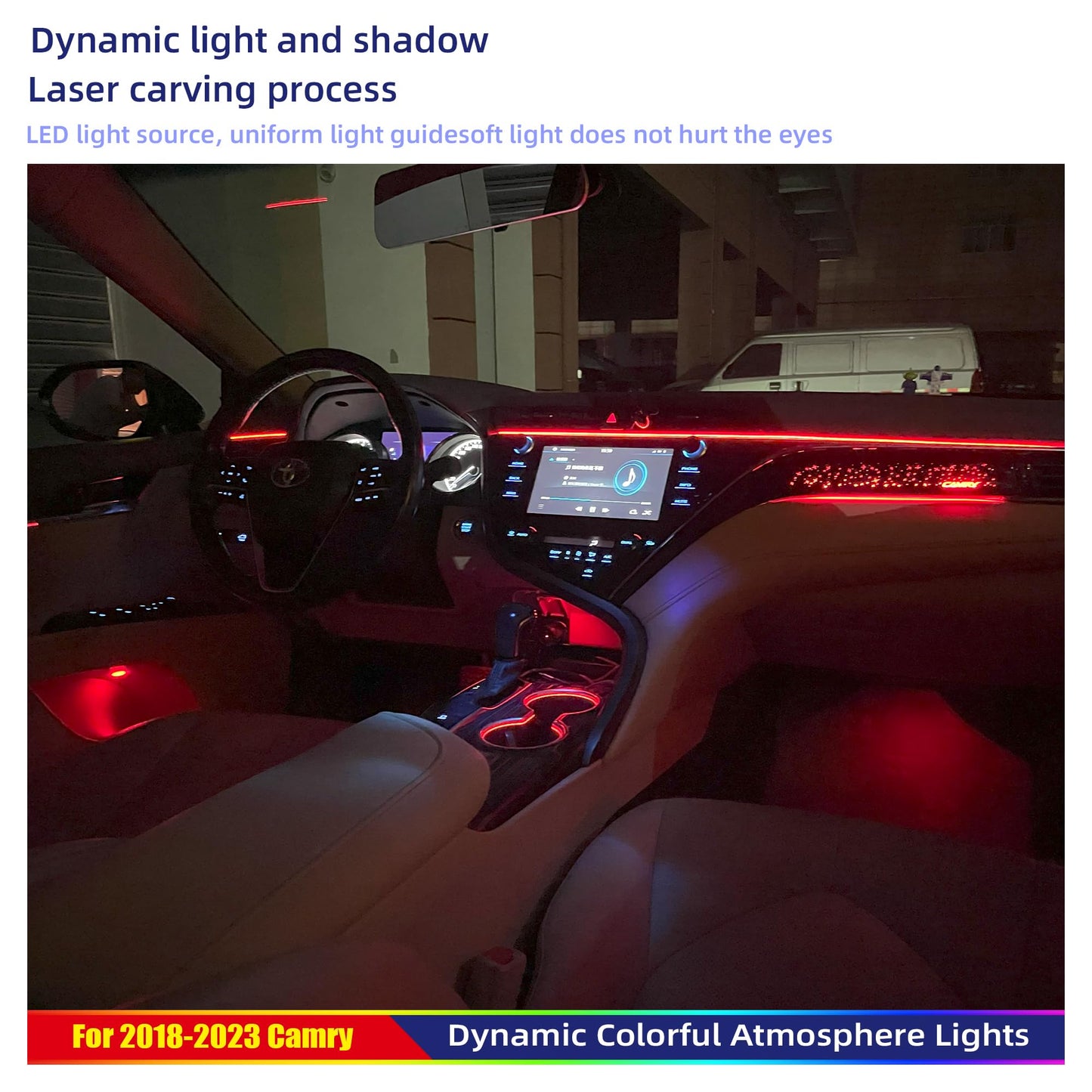 18-LED Interior Ambient Lights for Toyota Camry 2018-2023 (8th Gen) - Footwell/Cupholder/Door Panel Lights, 256-Color Wireless Car Ambient Lighting Kits
