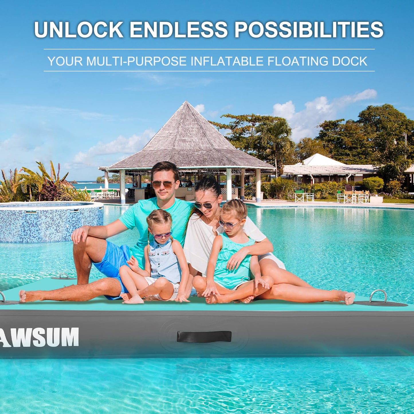 AWSUM Inflatable Floating Dock Air Dock Platform, 6ft x 5ft Floating Island Raft with Non-Slip Surface for Lake Pool Beach Ocean