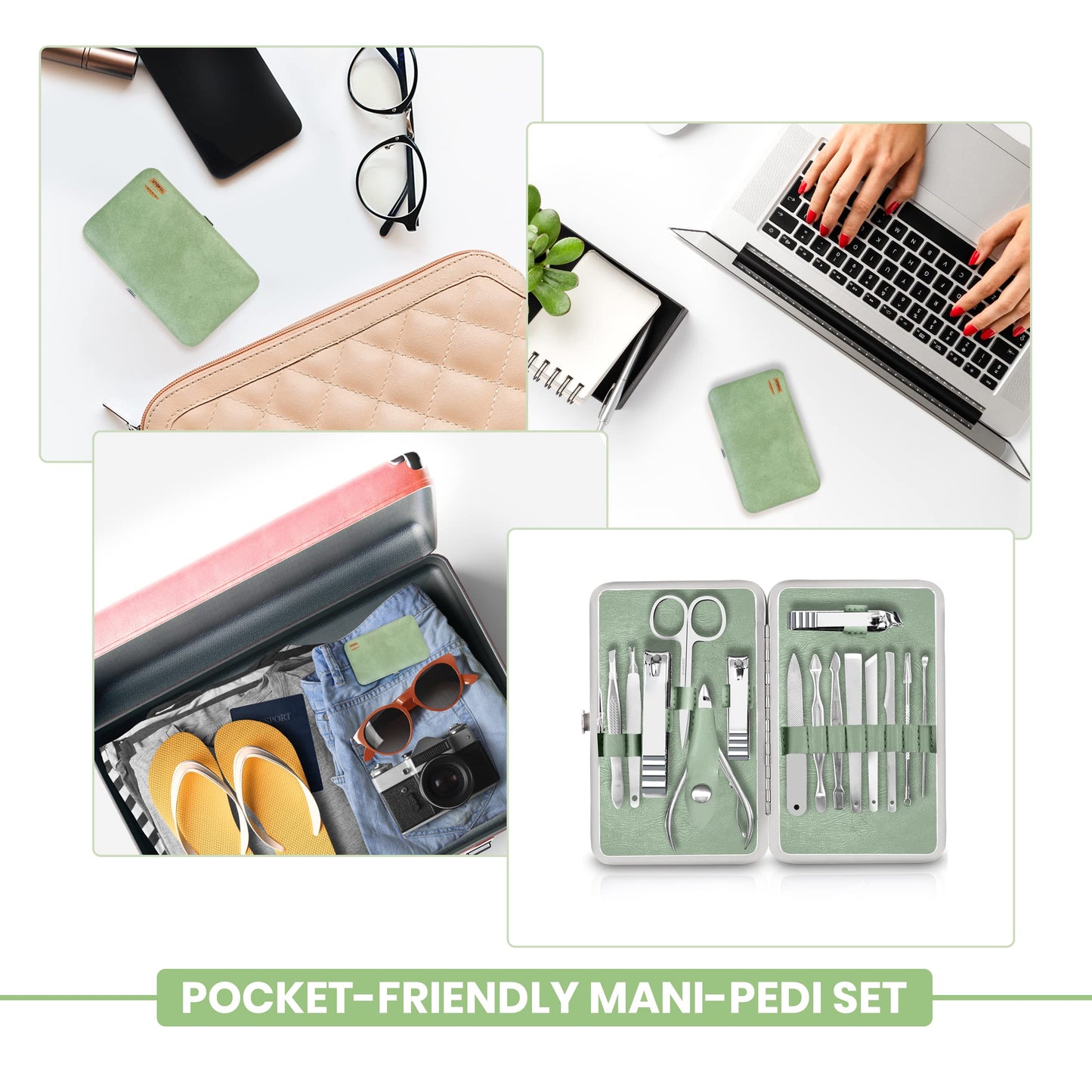 Utopia Care - Manicure Kit for Women and Men, Manicure Set with Nail Clippers or Nail Kit Includes Fingernail & Toenail Clippers,15-Pcs Pedicure Kit Stocking Stuffers with Travel Case - Green