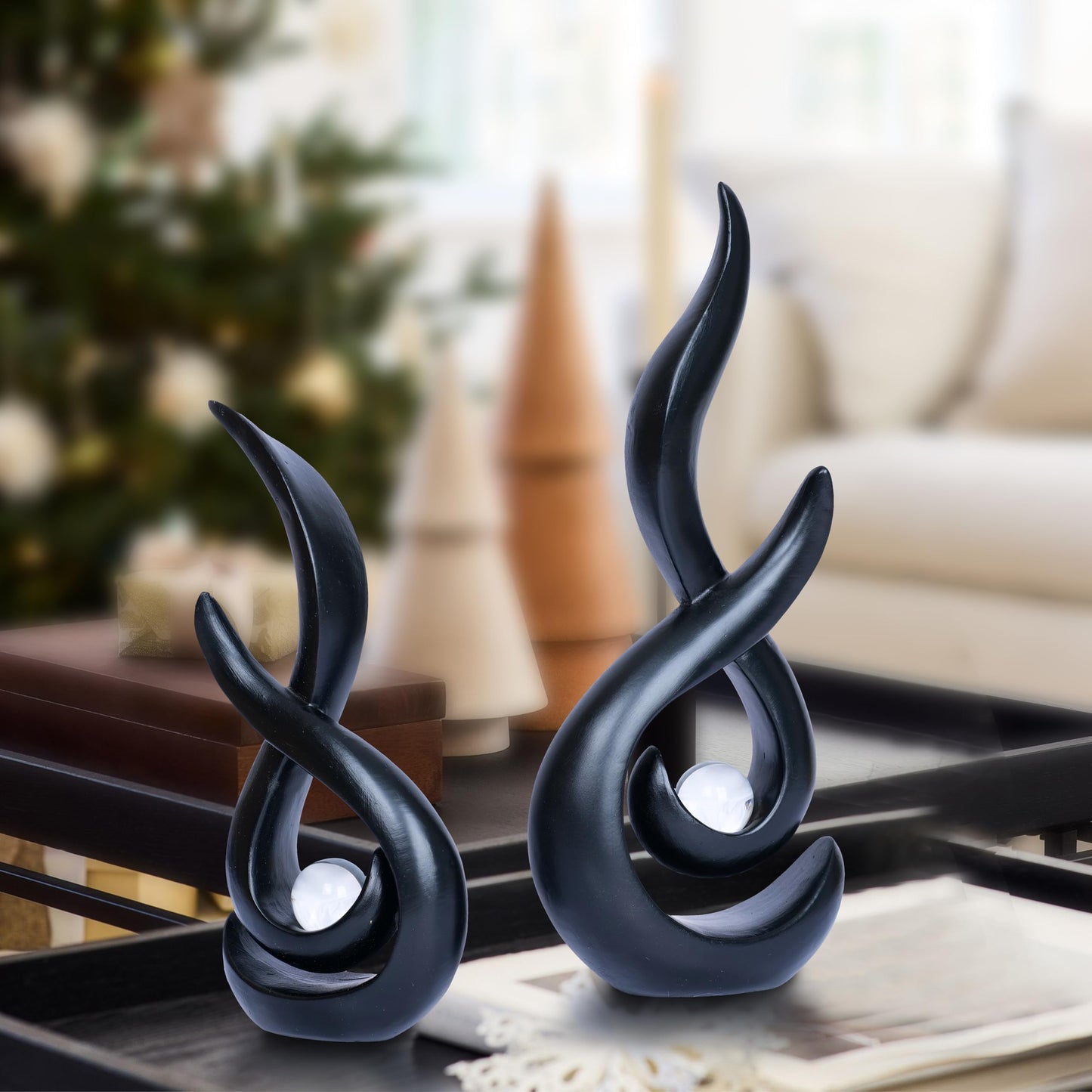 Black Home Decor Statue Modern Abstract Sculpture Decorative Accent Art Round Geometric Centerpieces for Living Room Dining Bookshelf Entryway Table Office Desk Decorations