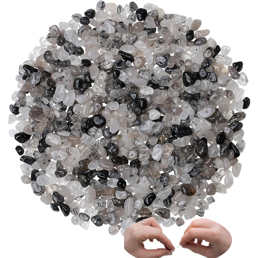 XIANNVXI Black Rutilated Quartz Beads, Natural Chip Stone Beads 400Pcs Crystal Bead 5-8mm Irregular Healing Crystal Loose Rocks for DIY Jewelry Making