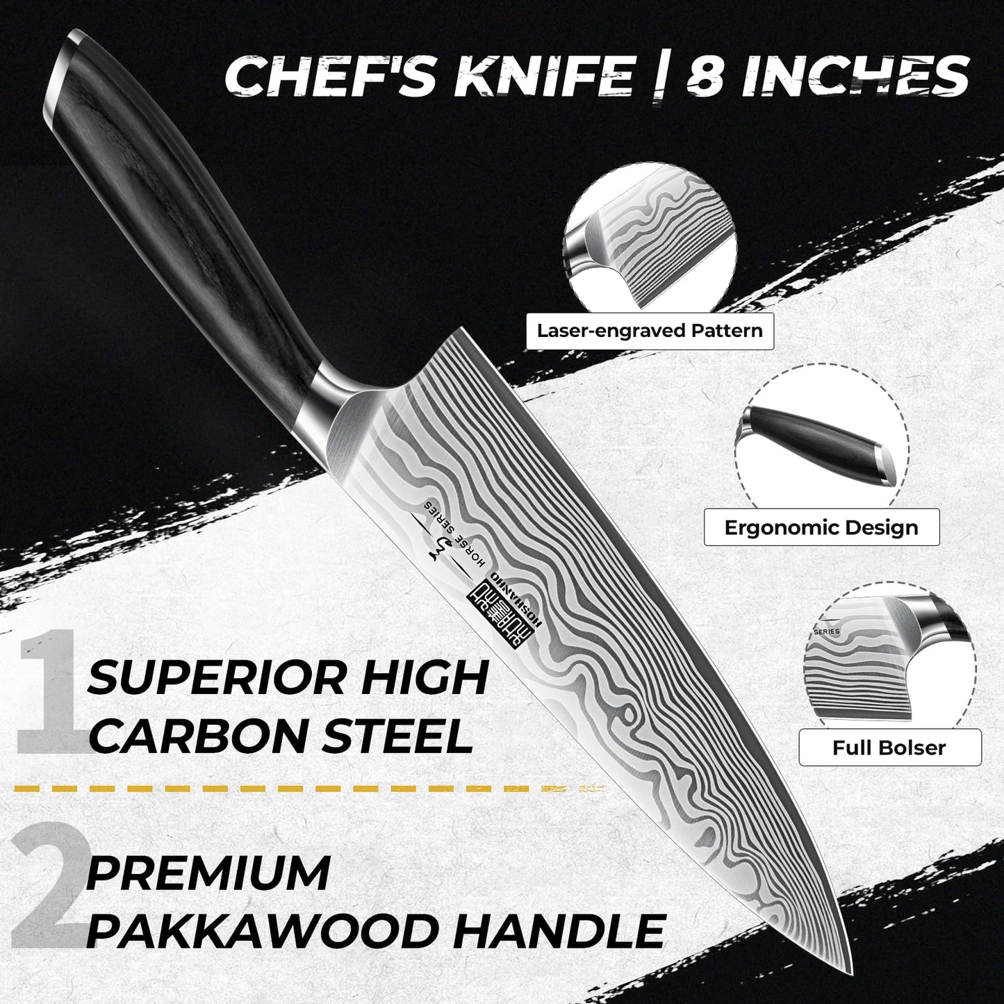 HOSHANHO 5 Pieces Knife Set, Professional Powder Steel Chef Knife Set, Ultra Sharp Japanese Kitchen Knives Set with Ergonomic Pakkawood Handle