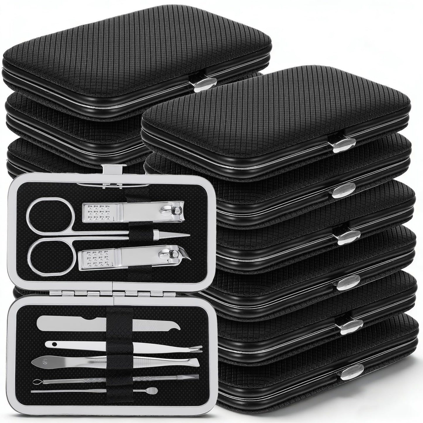 12 Sets Nail Clippers Pedicure Kit Manicure Set for Men, 8 in 1 Stainless Steel Professional Nail Care Tools Set for Travel or Home, Perfect Gifts for Women and Men (Black)