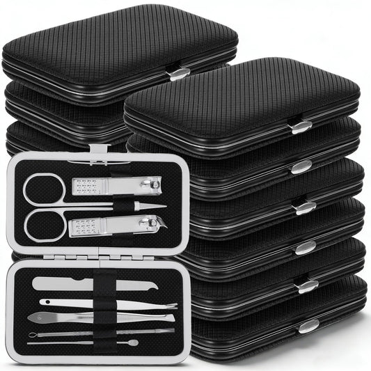 12 Sets Nail Clippers Pedicure Kit Manicure Set for Men, 8 in 1 Stainless Steel Professional Nail Care Tools Set for Travel or Home, Perfect Gifts for Women and Men (Black)