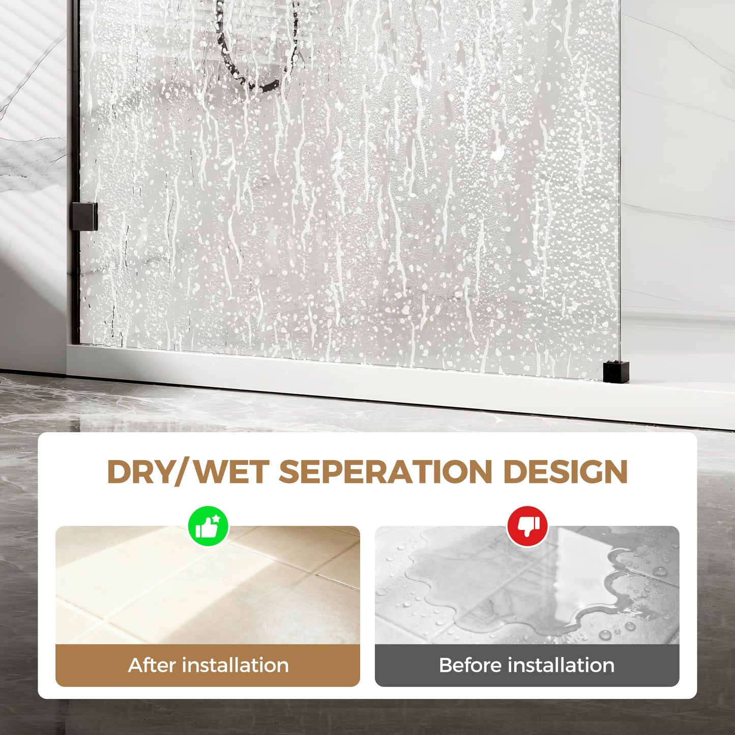 Shower Glass Panel Fixed Shower Screen, 32” W x 78” H 3/8” 10mm Single Frameless Shower Doors for Walk in Shower with Clear Tempered Glass Explosion-Proof Film for Bathroom, Matte Black Hardware